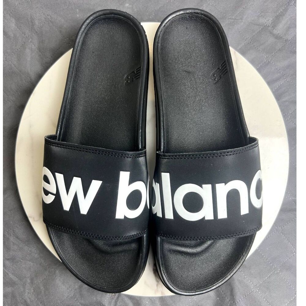 New Balance 200 Modern Mens Slides Black & White SZ13:NWOT Pool Resort Comfort